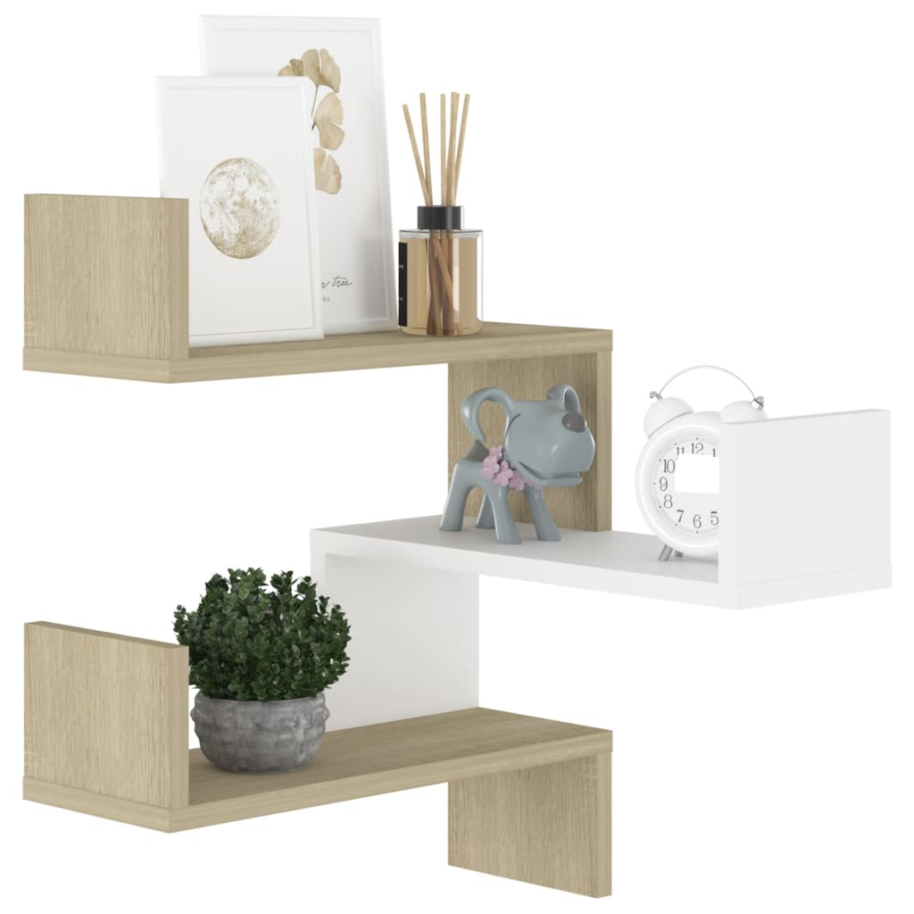 Wall Corner Shelf White and Sonoma Oak 40x40x50 cm Engineered Wood