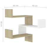Wall Corner Shelf White and Sonoma Oak 40x40x50 cm Engineered Wood - Low Angle