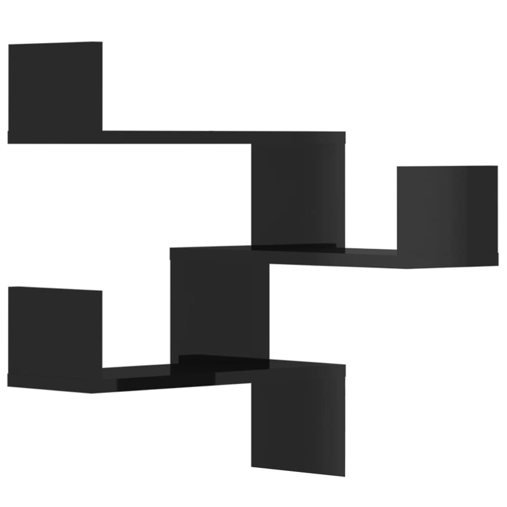 Wall Corner Shelves 2 pcs High Gloss Black 40x40x50 cm Engineered Wood