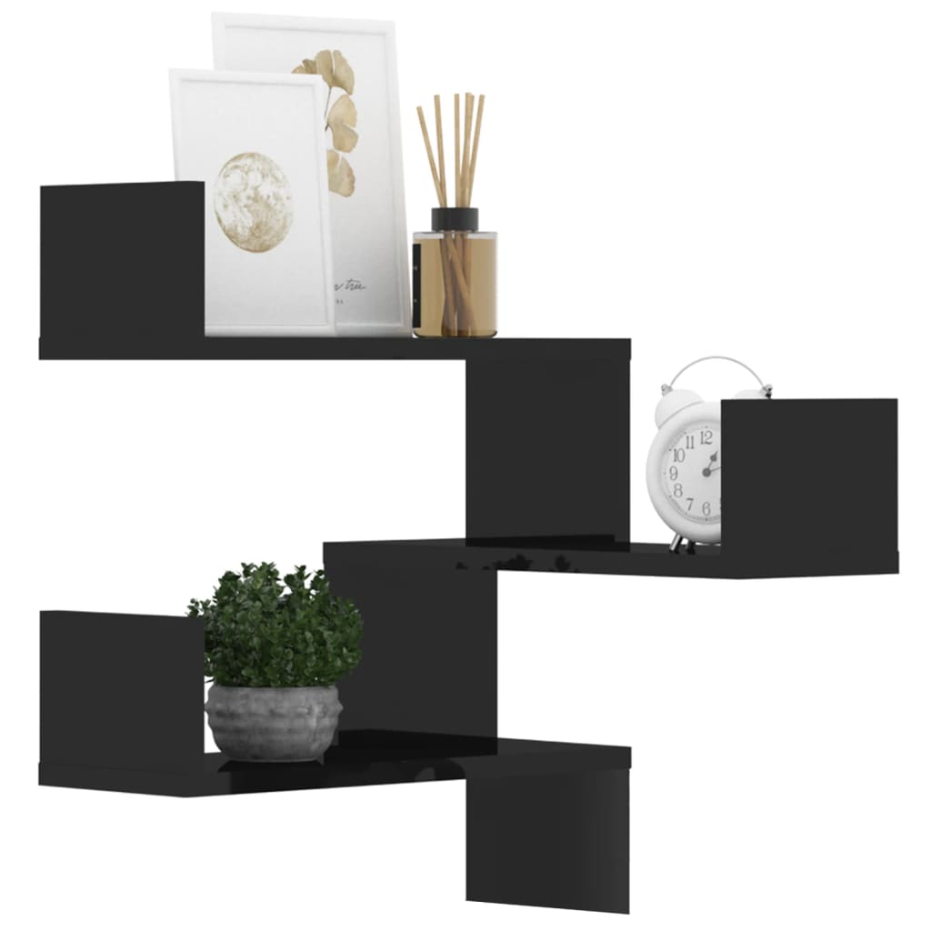 Wall Corner Shelves 2 pcs High Gloss Black 40x40x50 cm Engineered Wood