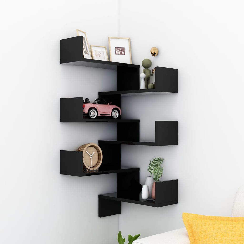 Wall Corner Shelves 2 pcs High Gloss Black 40x40x50 cm Engineered Wood