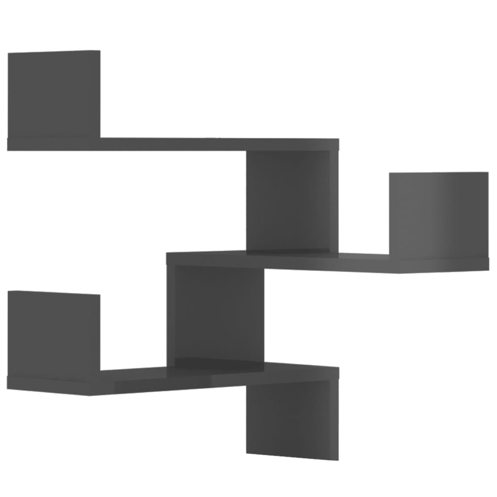 Wall Corner Shelves 2 pcs High Gloss Grey 40x40x50 cm Engineered Wood
