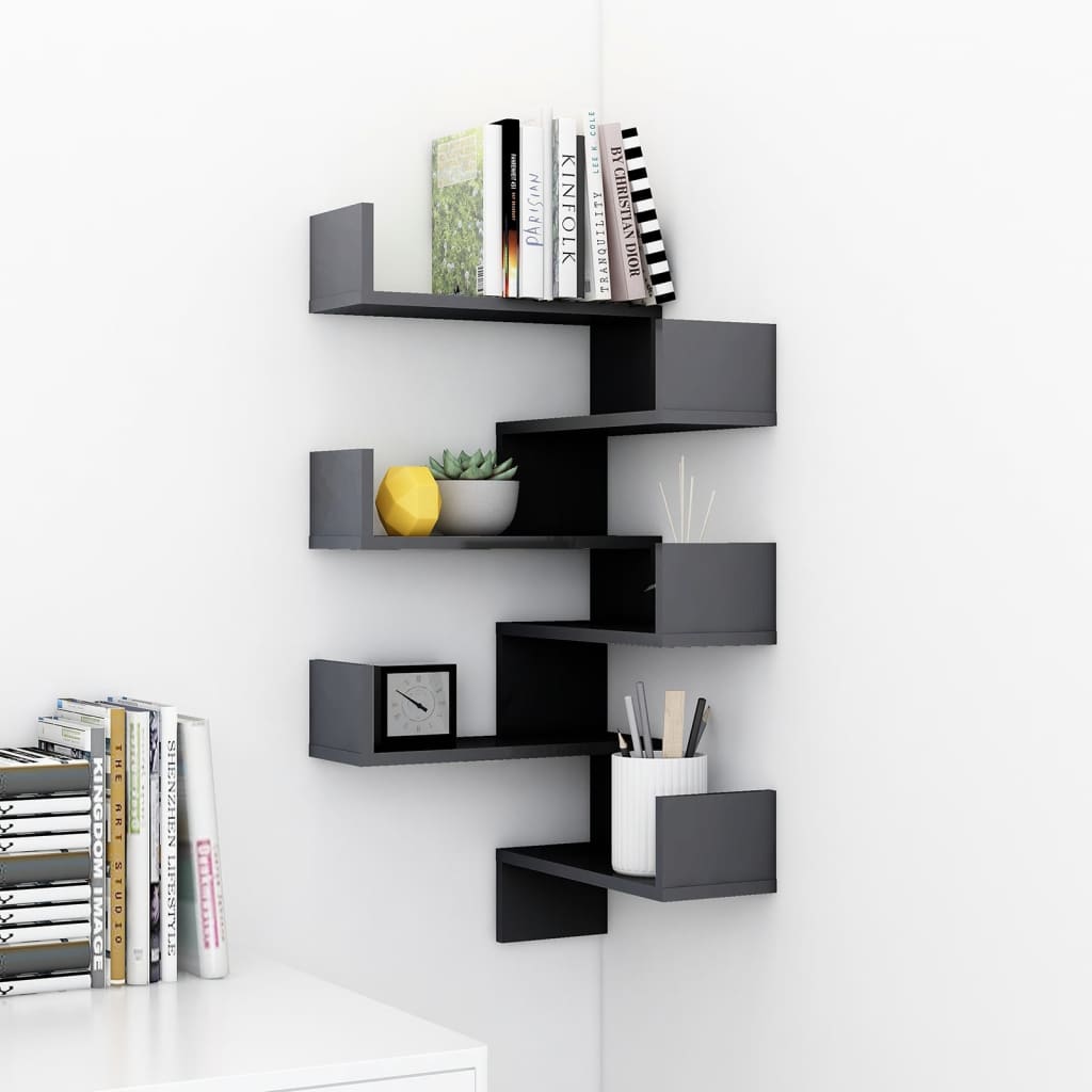 Wall Corner Shelves 2 pcs High Gloss Grey 40x40x50 cm Engineered Wood