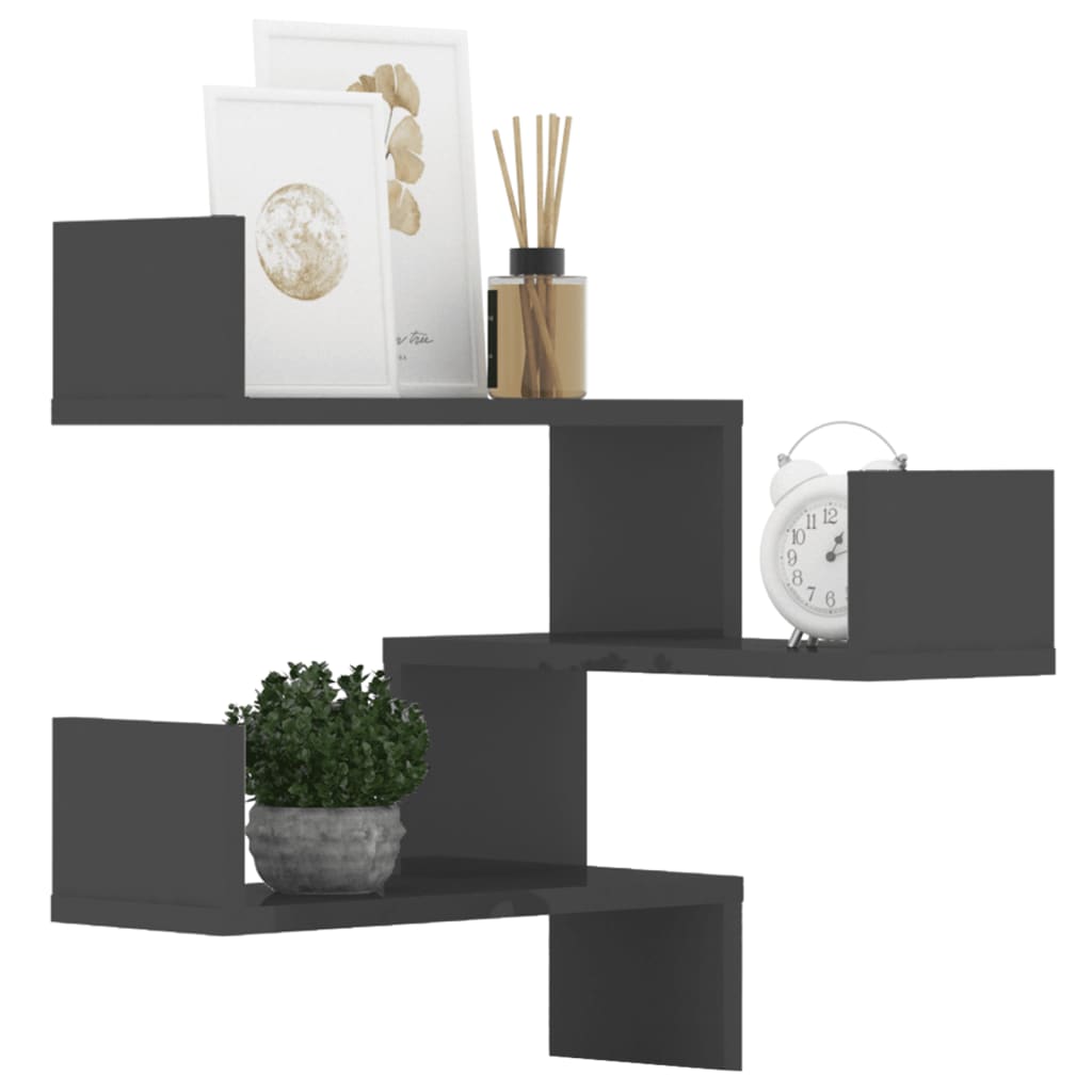 Wall Corner Shelves 2 pcs High Gloss Grey 40x40x50 cm Engineered Wood