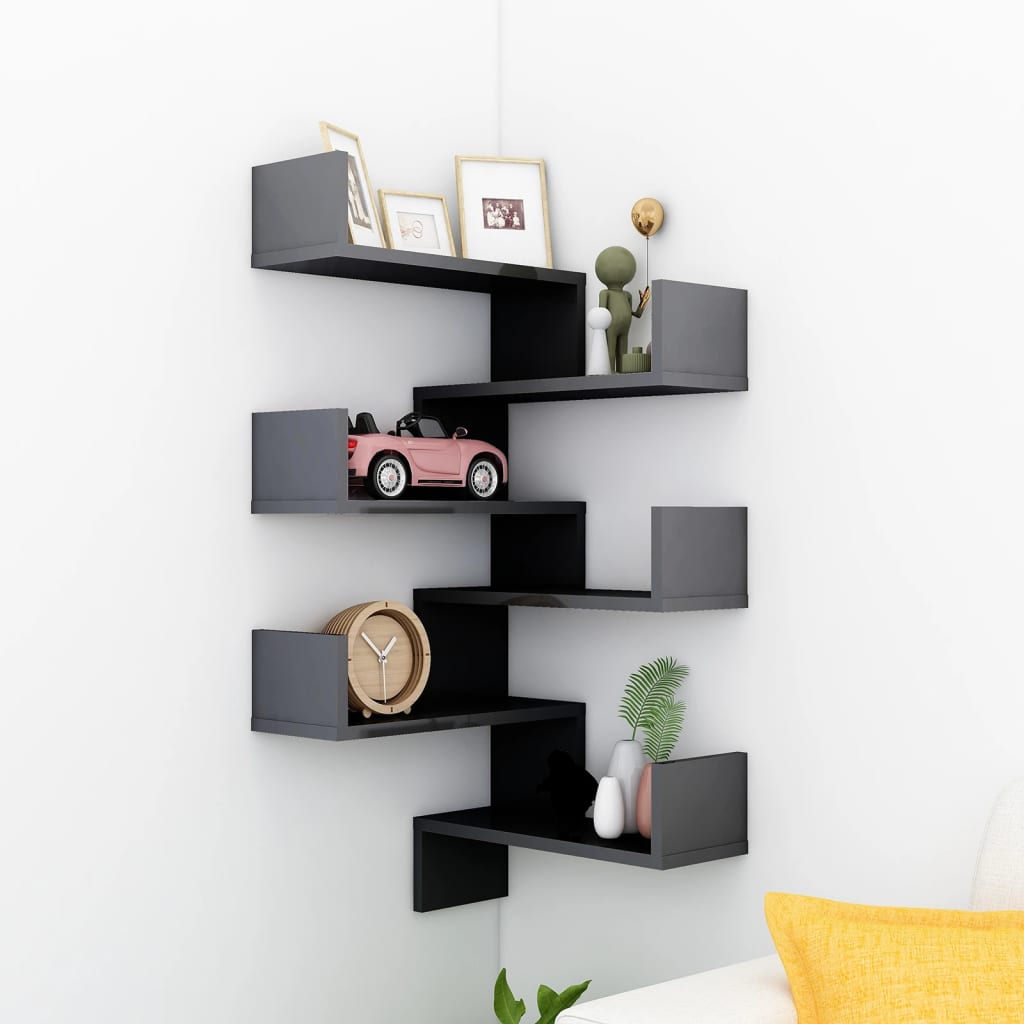 Wall Corner Shelves 2 pcs High Gloss Grey 40x40x50 cm Engineered Wood