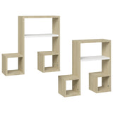 Wall Shelves 2 pcs White and Sonoma Oak 50x15x50 cm Engineered Wood - Front View