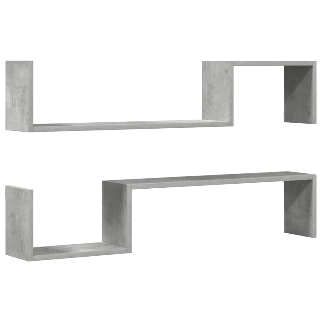 Wall Shelves 2 pcs Concrete Grey 100x15x20 cm Engineered Wood