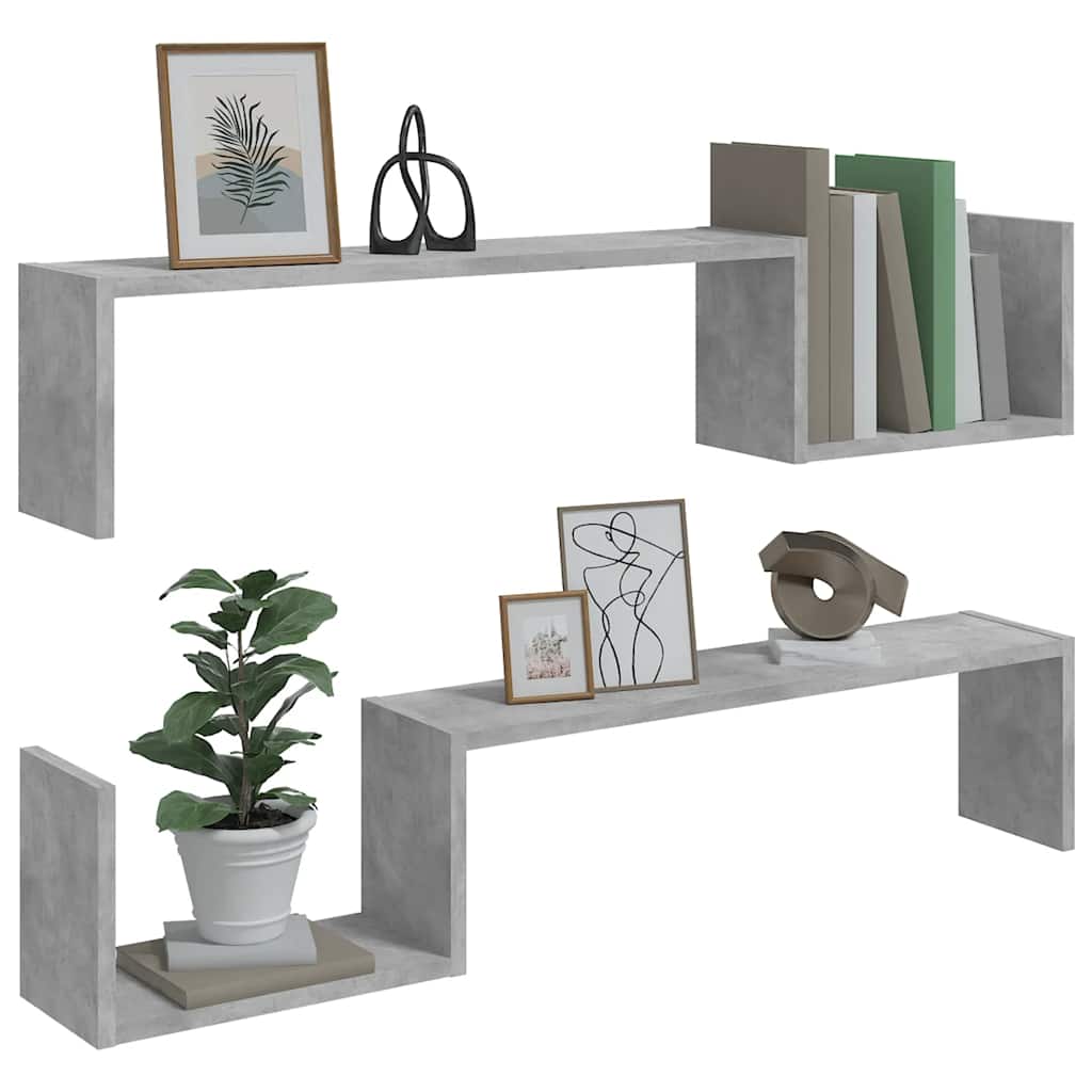 Wall Shelves 2 pcs Concrete Grey 100x15x20 cm Engineered Wood