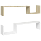Wall Shelves 2 pcs White and Sonoma Oak 100x15x20 cm Engineered Wood - Front View