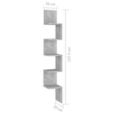 Wall Corner Shelf Concrete Grey 20x20x127.5 cm Engineered Wood - Low Angle