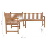 Garden Corner Bench 185x185x90 cm Solid Teak Wood - Rear View