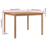 Garden Dining Table 110x110x77 cm Solid Teak Wood - Rear View
