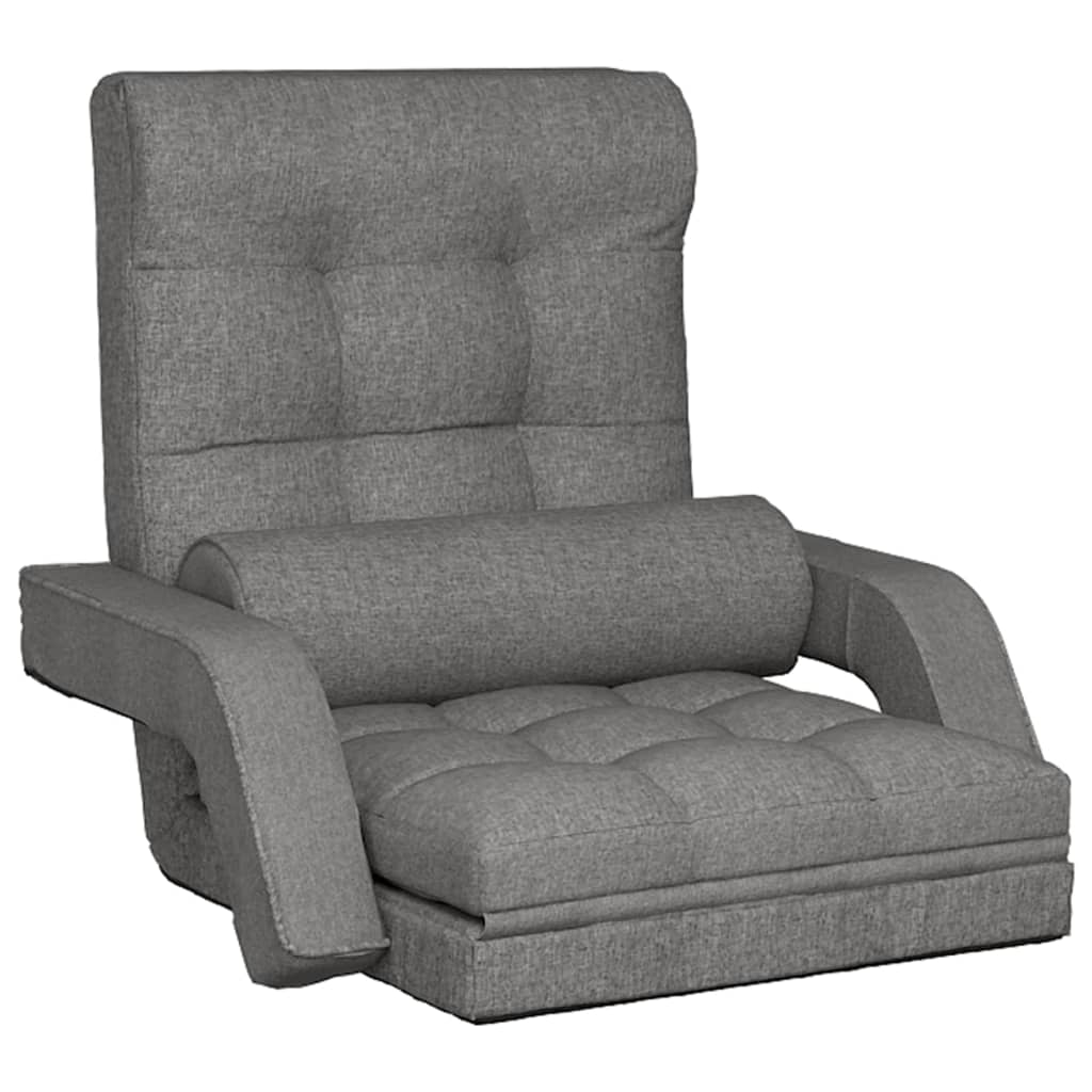 Folding Floor Chair with Bed Function Light Grey Fabric