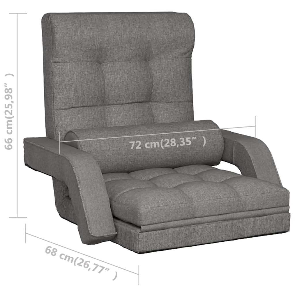 Folding Floor Chair with Bed Function Light Grey Fabric