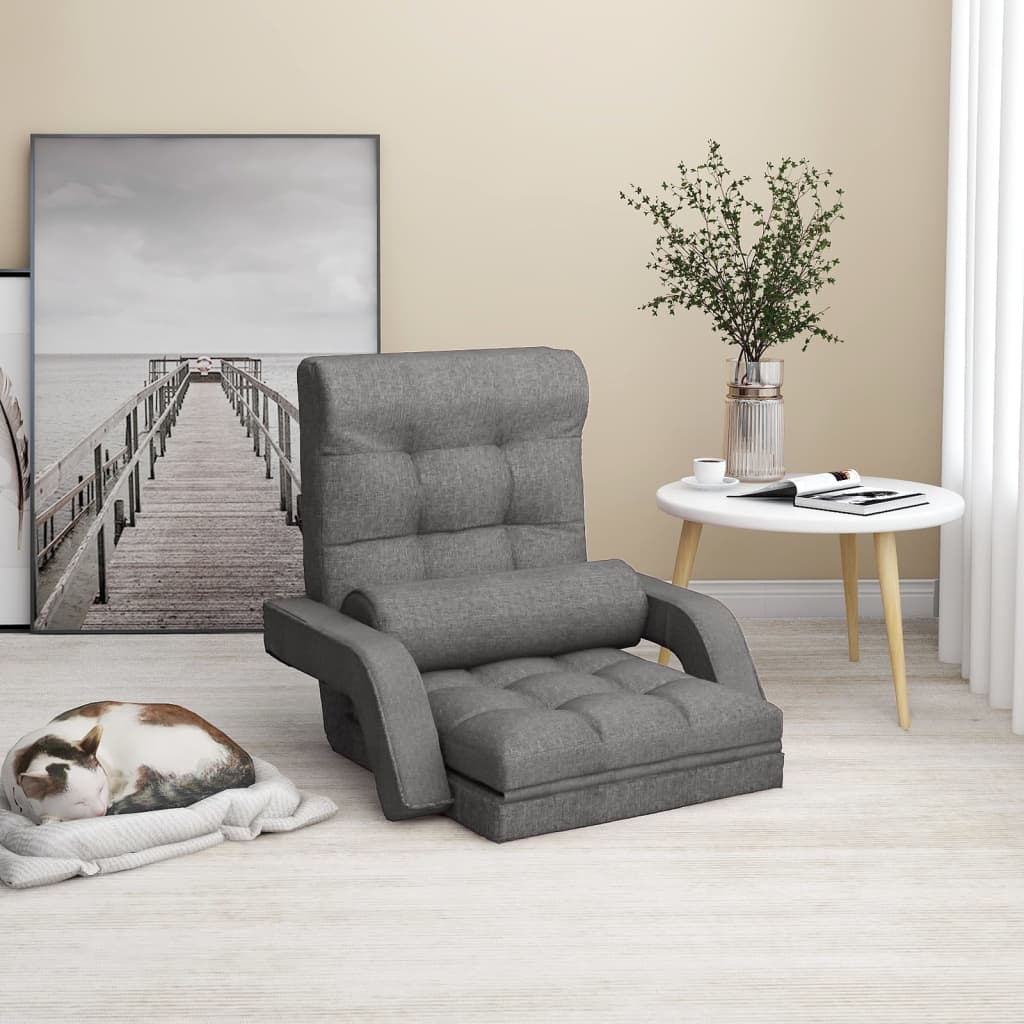 Folding Floor Chair with Bed Function Light Grey Fabric