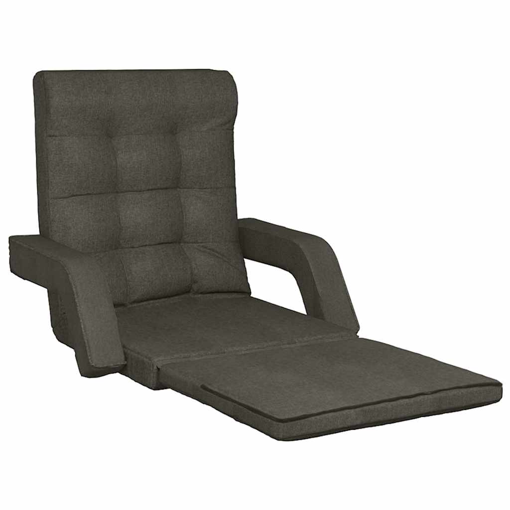 Folding Floor Chair with Bed Function Dark Grey Fabric