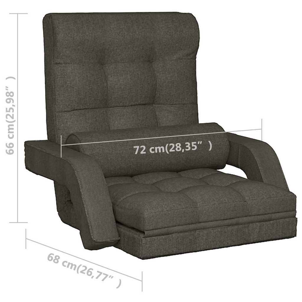 Folding Floor Chair with Bed Function Dark Grey Fabric