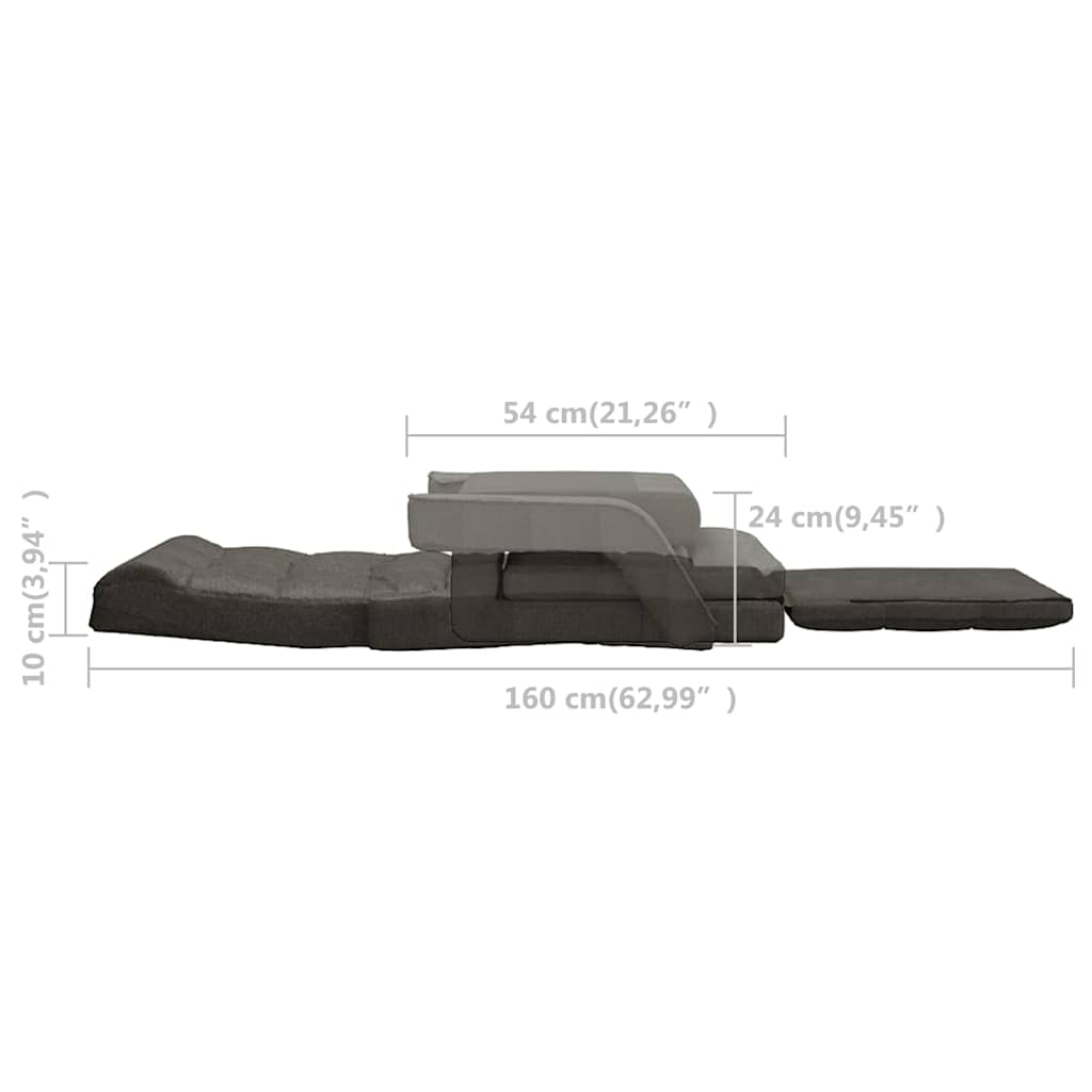 Folding Floor Chair with Bed Function Dark Grey Fabric