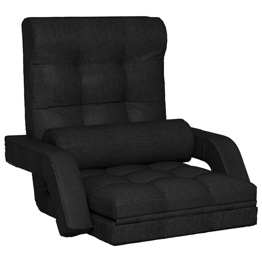 Folding Floor Chair with Bed Function Black Fabric