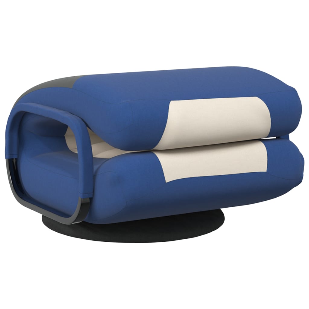 Swivel Floor Chair Blue and Cream Fabric