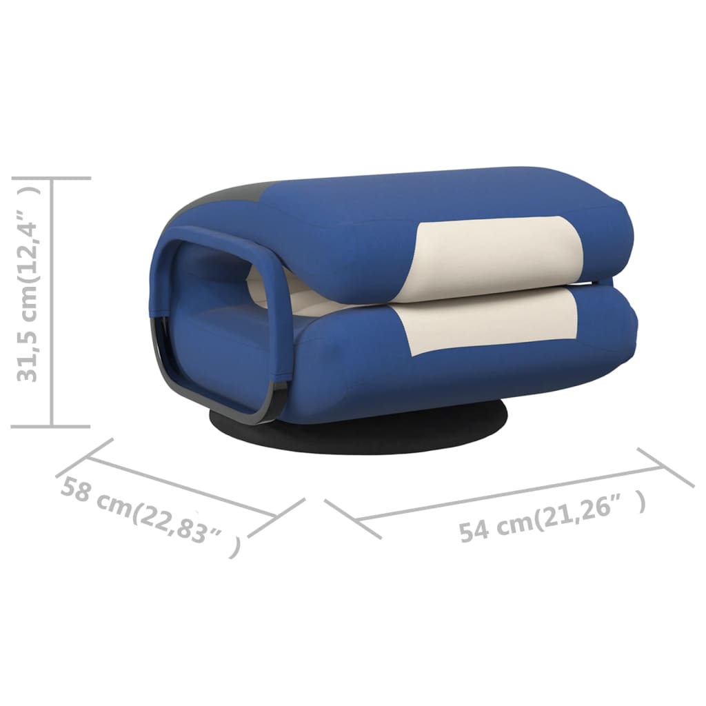 Swivel Floor Chair Blue and Cream Fabric