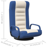 Swivel Floor Chair Blue and Cream Fabric