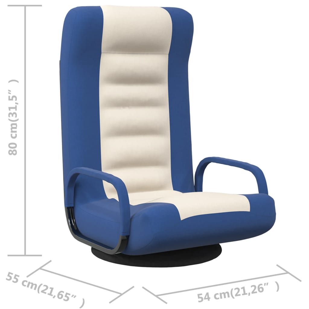 Swivel Floor Chair Blue and Cream Fabric