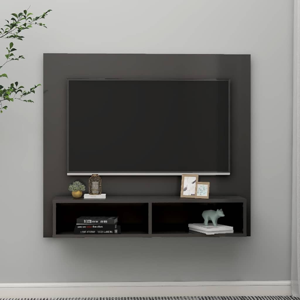 Wall TV Cabinet High Gloss Grey 102x23.5x90 cm Engineered Wood