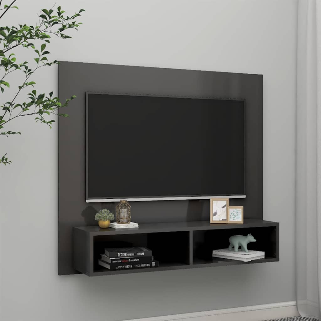 Wall TV Cabinet High Gloss Grey 102x23.5x90 cm Engineered Wood