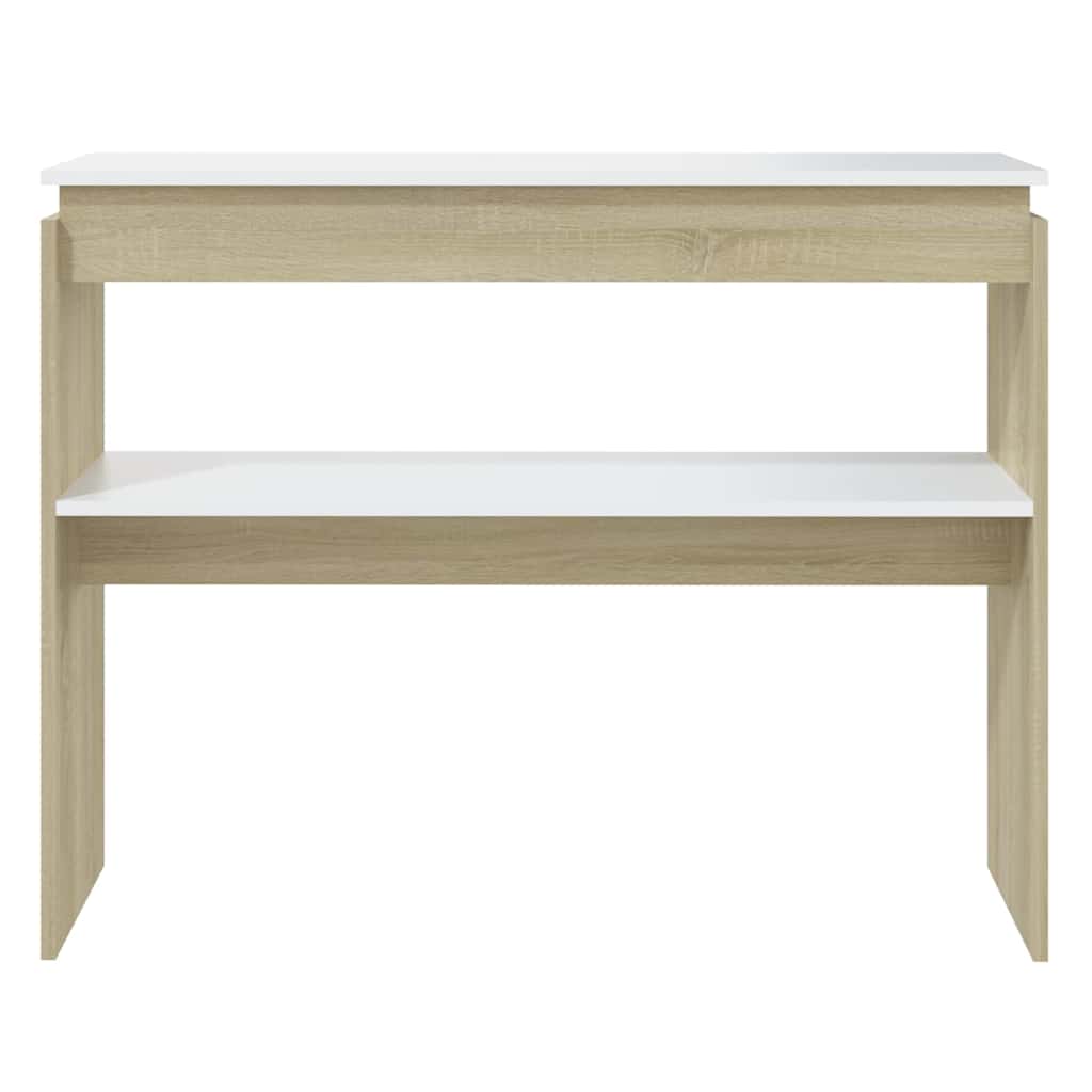 Console Table White and Sonoma Oak 102x30x80 cm Engineered Wood