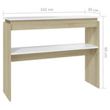 Console Table White and Sonoma Oak 102x30x80 cm Engineered Wood - Rear View