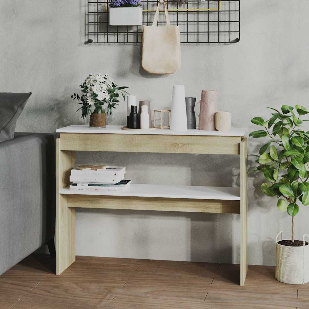 Console Table White and Sonoma Oak 102x30x80 cm Engineered Wood