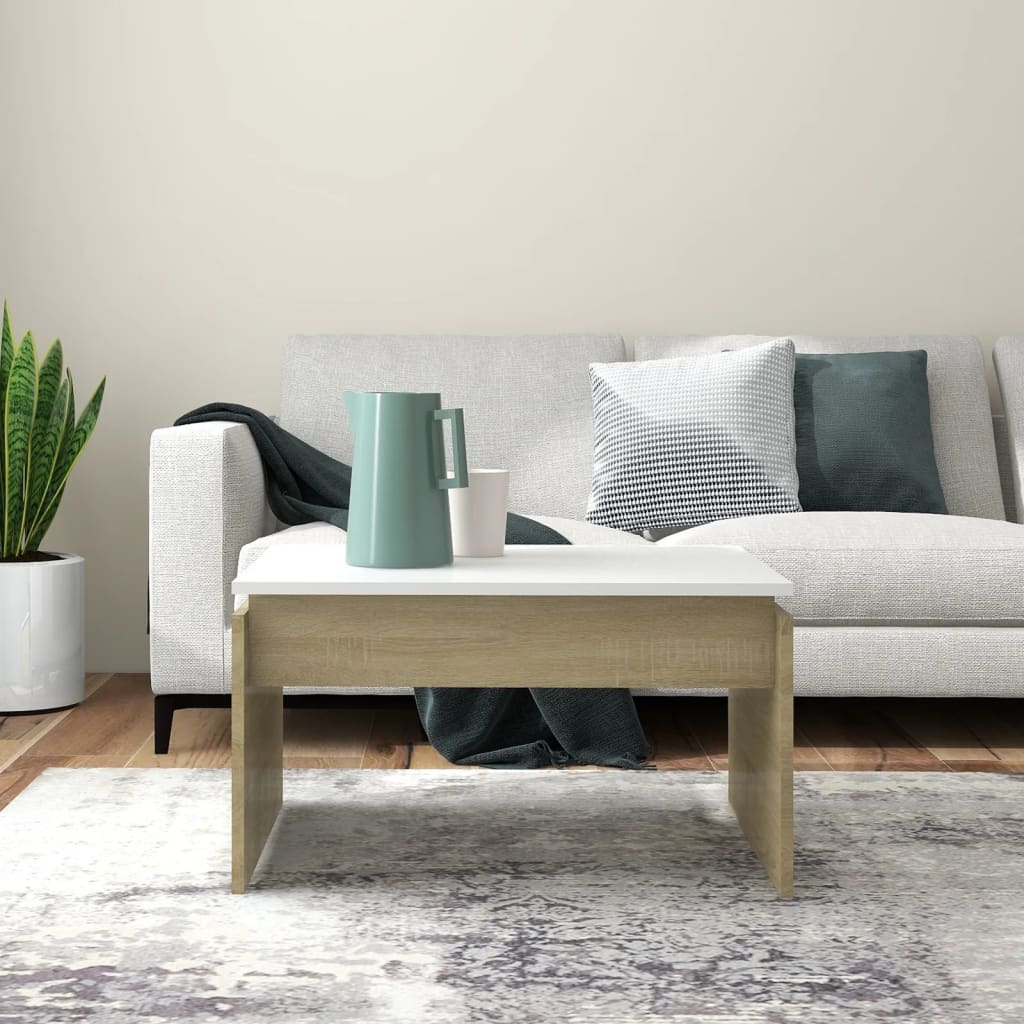 Coffee Table White and Sonoma Oak 68x50x38 cm Engineered Wood