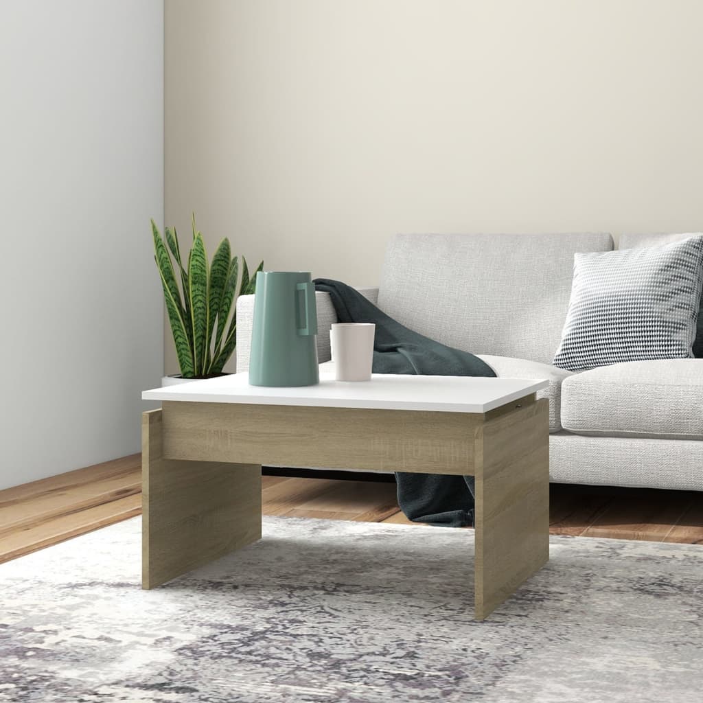 Coffee Table White and Sonoma Oak 68x50x38 cm Engineered Wood