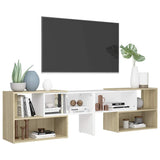 TV Cabinet White and Sonoma Oak 149x30x52 cm Engineered Wood - Top-Down View