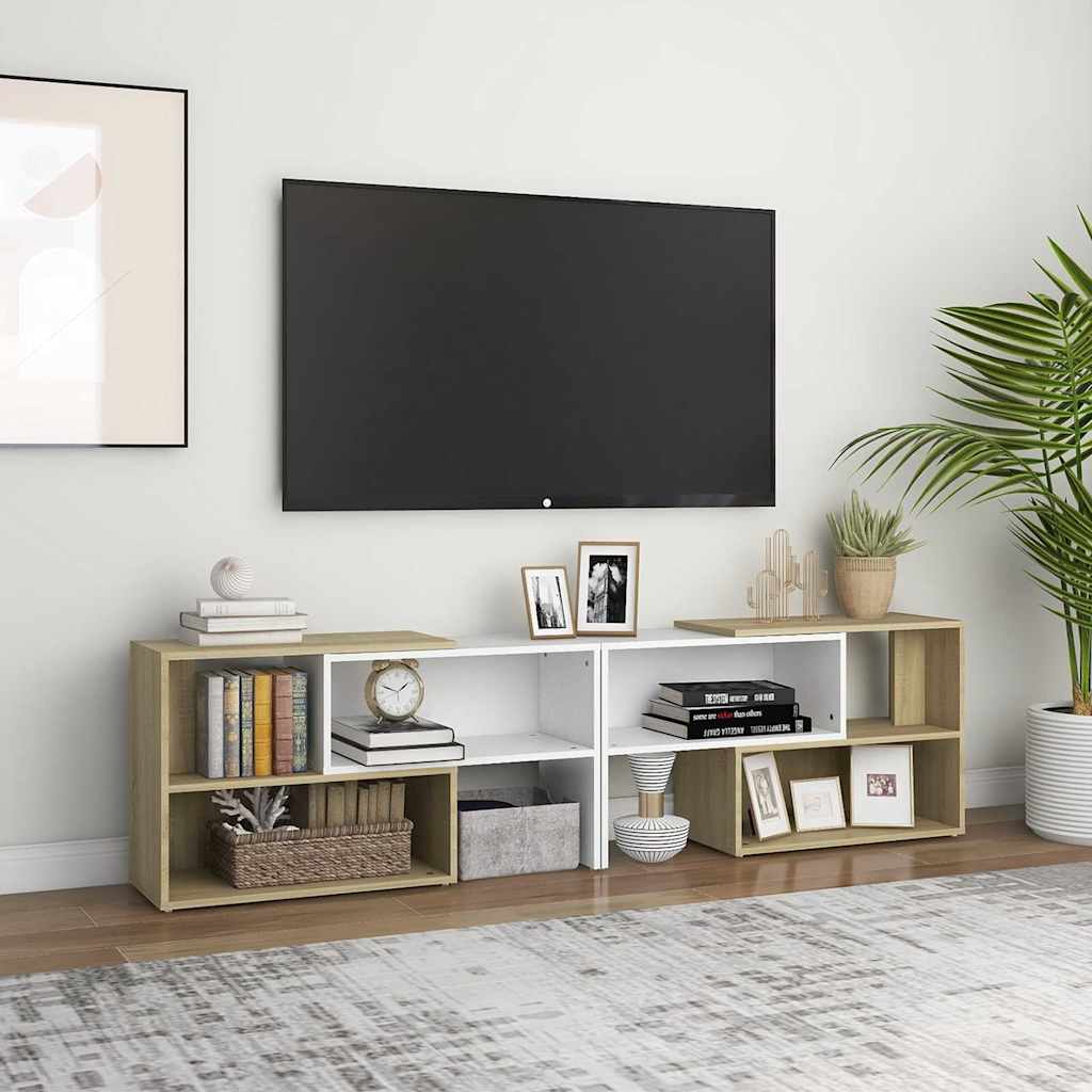 TV Cabinet White and Sonoma Oak 149x30x52 cm Engineered Wood