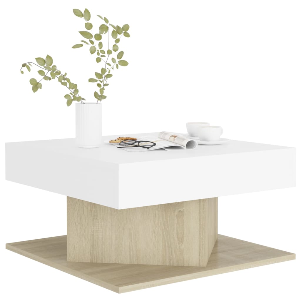 Coffee Table White and Sonoma Oak 57x57x30 cm Engineered Wood