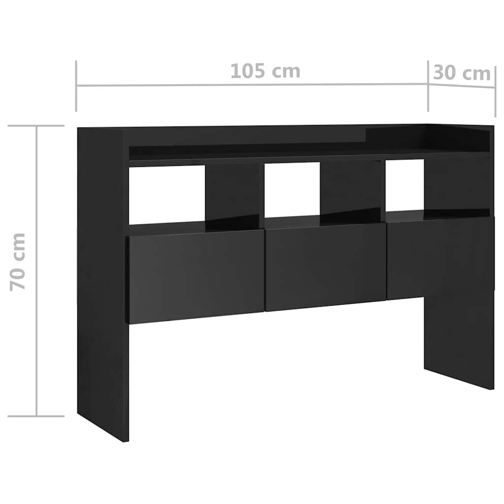 Sideboard High Gloss Black 105x30x70 cm Engineered Wood