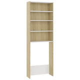 Washing Machine Cabinet White and Sonoma Oak 64x24x190 cm