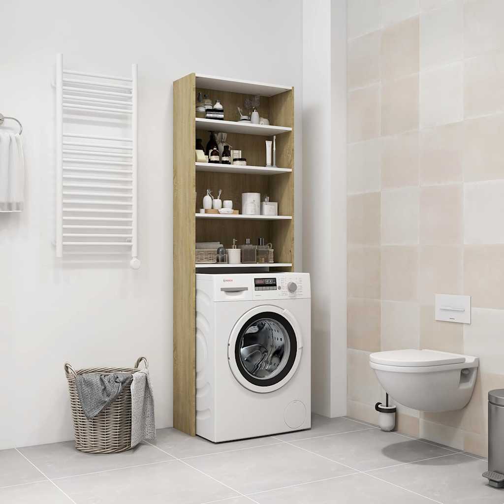 Washing Machine Cabinet White and Sonoma Oak 64x24x190 cm