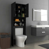 Washing Machine Cabinet Black 64x25.5x190 cm - Low Angle