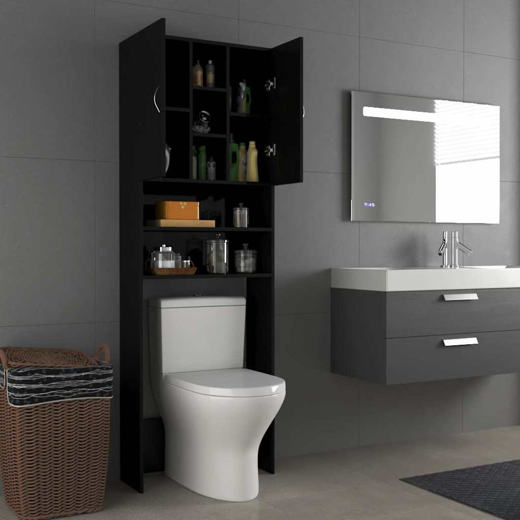 Washing Machine Cabinet High Gloss Black 64x25.5x190 cm