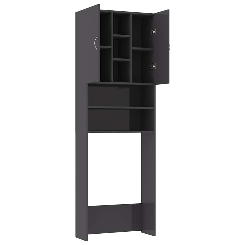 Washing Machine Cabinet High Gloss Grey 64x25.5x190 cm