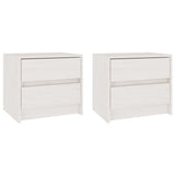 Bedside Cabinets 2 pcs White 40x30.5x35.5 cm Solid Pine Wood - Front View