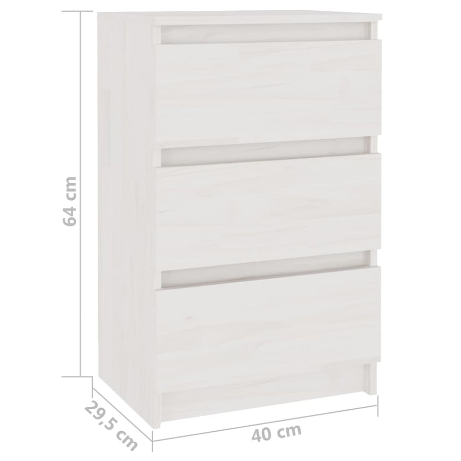 Bedside Cabinet White 40x29.5x64 cm Solid Pine Wood