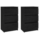 Bedside Cabinets 2 pcs Black 40x29.5x64 cm Solid Pine Wood - Front View