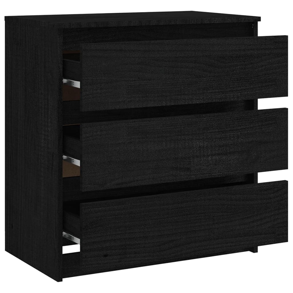 Bedside Cabinet Black 60x36x64 cm Solid Pinewood