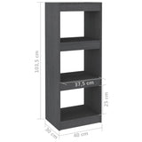 Book Cabinet/Room Divider Grey 40x30x103.5 cm Solid Pinewood - Low Angle