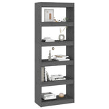 Book Cabinet/Room Divider Grey 60x30x167.5 cm Solid Wood Pine - Close-Up Angle