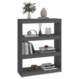 Book Cabinet/Room Divider Grey 80x30x103.5 cm Solid Wood Pine - Side View